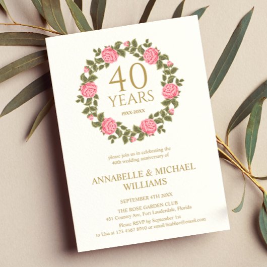 ソフトバラガーランドルビー結婚記念日40th 招待状