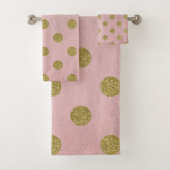 ソフトバラピンク金ゴールドグリッターグラム水玉模様かわいい バスタオルセット (インサイチュ)