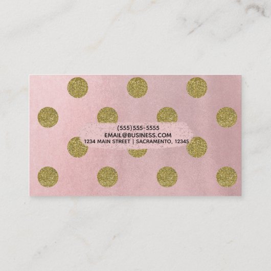 ソフトバラピンク金ゴールドグリッターグラム水玉模様かわいい 名刺 (裏面)