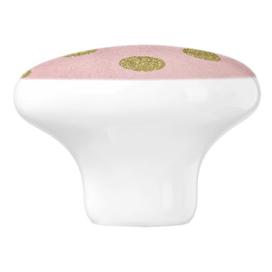 ソフトバラピンク金ゴールドグリッターグラム水玉模様シック セラミックノブ (側面)