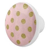 ソフトバラピンク金ゴールドグリッターグラム水玉模様シック セラミックノブ (右)