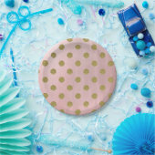 ソフトバラピンク金ゴールドグリッターグラム水玉模様パーティー ペーパープレート (パーティー)