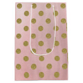 ソフトバラピンク金ゴールドグリッターグラム水玉模様パーティー ミディアムペーパーバッグ (裏面)