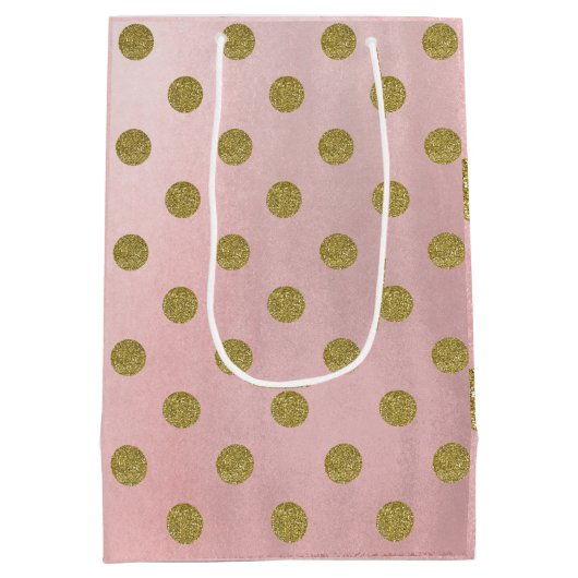 ソフトバラピンク金ゴールドグリッターグラム水玉模様パーティー ミディアムペーパーバッグ (裏面)