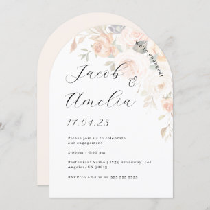 ソフトバーンドオレンジフローラアーチ婚約パーティ 招待状