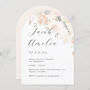 ソフトバーンドオレンジフローラアーチ婚約パーティ 招待状