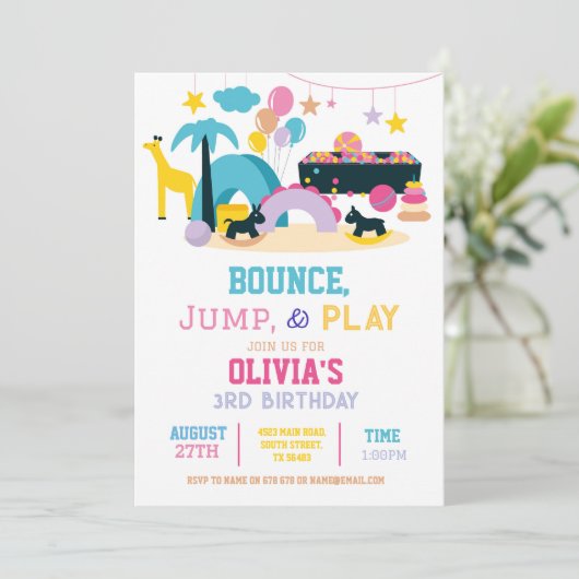 ソフトバ遊ウンスジャンプ誕生日ピンクガールズパーティー 招待状 (スタンド正面)