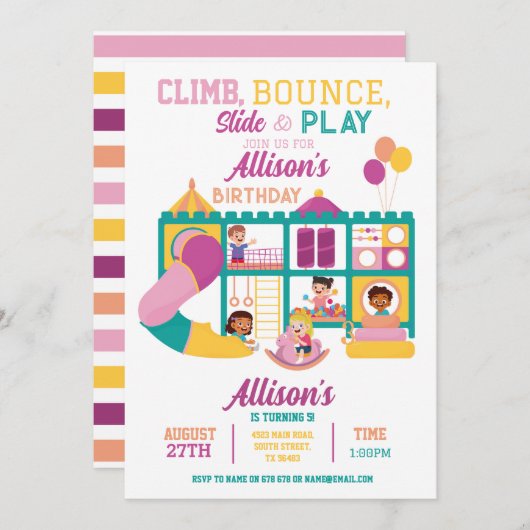 ソフトバ遊ウンス誕生日ガールズパーティの招待状 招待状 (正面/裏面)