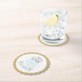 ソフトパウダーブルー金ゴールドスターズエレファントベビーシャワー ペーパーコースター (インサイチュ)