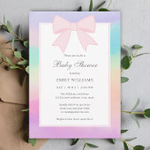 ソフトパエレガントステルピンクボウガールベビーシャワー 招待状