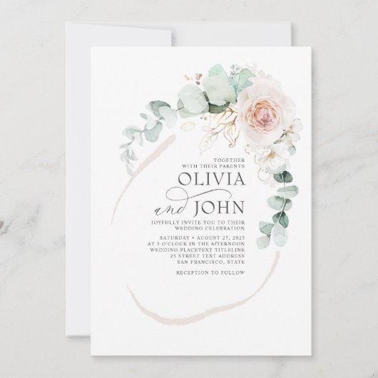 ソフトパエレガントステルフラワーズボホボタニカル結婚ズ 招待状 (正面)