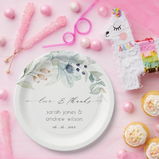 ソフトパエレガントステルブルーグリーンリーフ結婚ズFav ペーパープレート (パーティー)