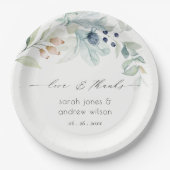 ソフトパエレガントステルブルーグリーンリーフ結婚ズFav ペーパープレート (正面)