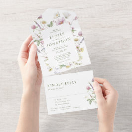 ソフトパエレガントステルワイルドフラワーボタニッ結婚クス オールインワン招待状