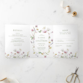 ソフトパエレガントステルワイルドフラワーボタニッ結婚クス 三つ折り案内状