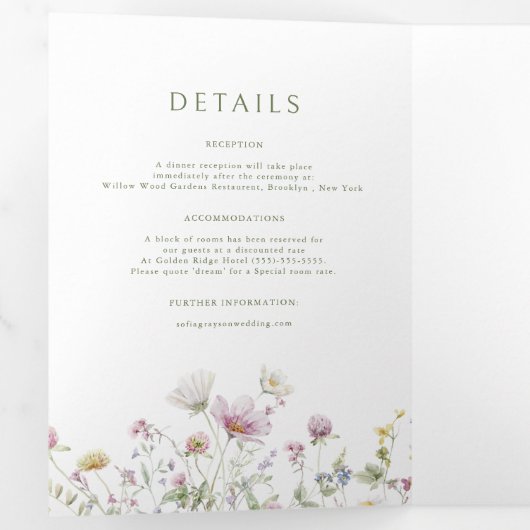 ソフトパエレガントステルワイルドフラワーボタニッ結婚クス 三つ折り案内状 (内部最初)