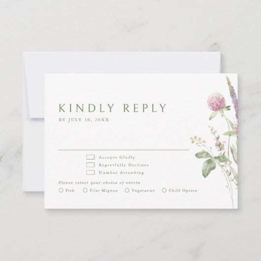 ソフトパエレガントステルワイルドフラワーボタニッ結婚クス 出欠カード (正面)