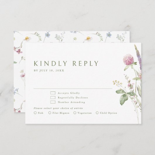 ソフトパエレガントステルワイルドフラワーボタニッ結婚クス 出欠カード (正面/裏面)