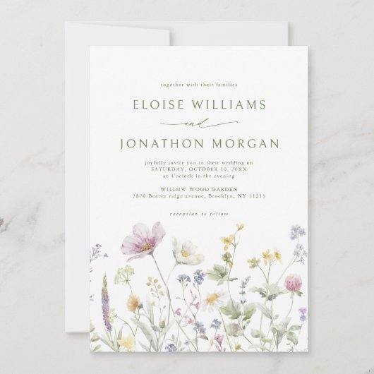 ソフトパエレガントステルワイルドフラワーボタニッ結婚クス 招待状 (正面)