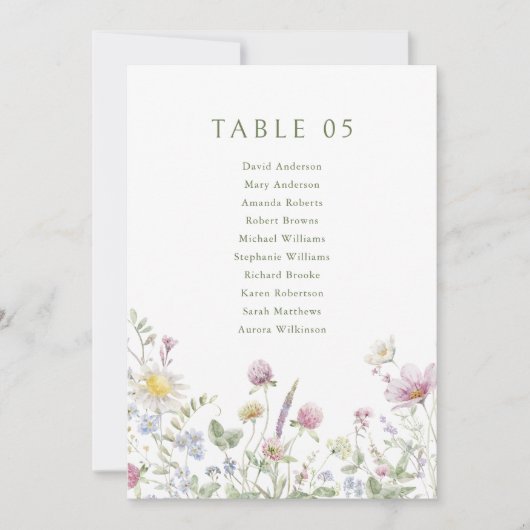 ソフトパエレガントステルワイルドフラワー座席表カード 招待状 (正面)