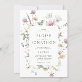 ソフトパエレガントステルワイルドフラワーQRコード結婚s 招待状