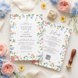 ソフトパステルな野の花の花嫁衣裳がすべて揃った優雅な結婚式 招待状