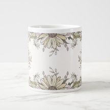 ソフトパステルひまわりと野の花のアートコーヒーカップ