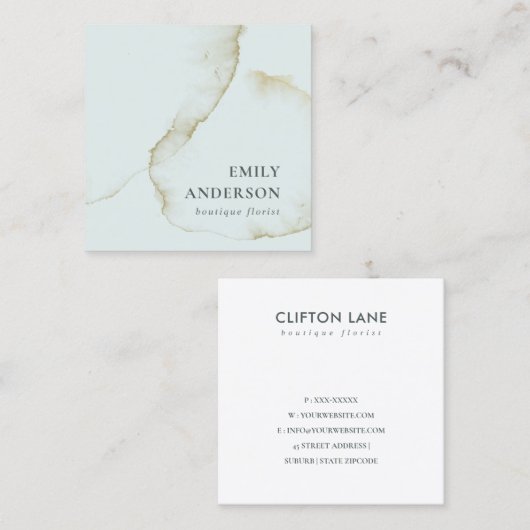 ソフトパステルアクアブルー金ゴールド抽象芸術 スクエア名刺 (正面/裏面)