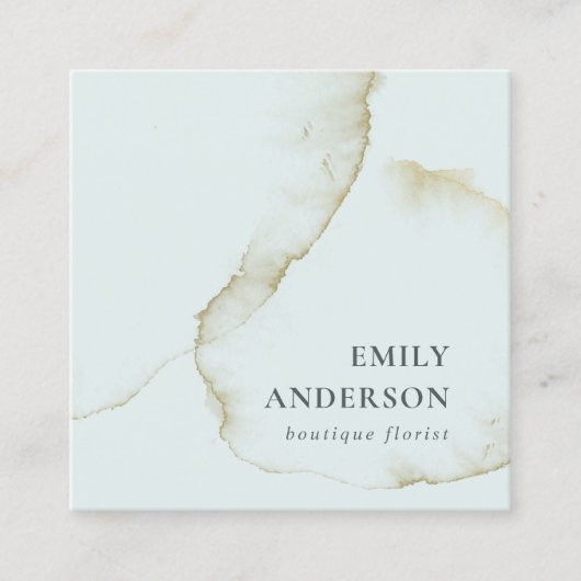 ソフトパステルアクアブルー金ゴールド抽象芸術 スクエア名刺 (正面)