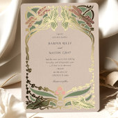 ソフトパステルアールヌーボードラゴンフライ結婚ズ 箔招待状