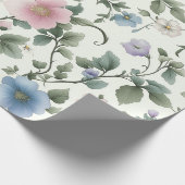 ソフトパステルイエローアンドブルーボタニカルつる植物デザイン ラッピングペーパー (角)