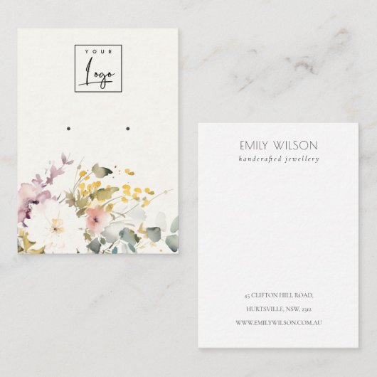 ソフトパステルウォーターカラーフローライヤリングロゴディスプレイ 名刺 (正面/裏面)