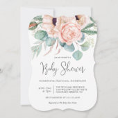 ソフトパステルウォーターカラーフローラガールベビーシャワー 招待状 (正面)