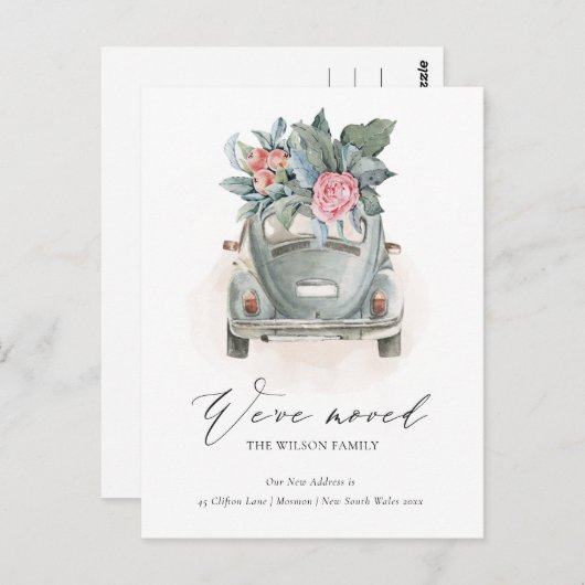 ソフトパステルウォーターカラーフローラ車を移動  ポストカード (正面/裏面)