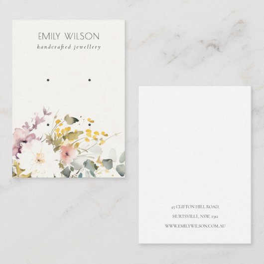 ソフトパステルウォーターカラーフローラ2イヤリングディスプレイ 名刺 (正面/裏面)