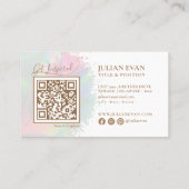 ソフトパステルウォーターカラーホログラフィックスクリプトホワイト 名刺 (裏面)