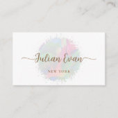 ソフトパステルウォーターカラーホログラフィックスクリプトホワイト 名刺 (正面)