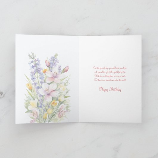 ソフトパステルウォーターカラー春の花誕生日 カード (内部)
