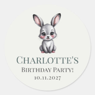 ソフトパステルウッドランドバニーウィズネームガール誕生日 ラウンドシール