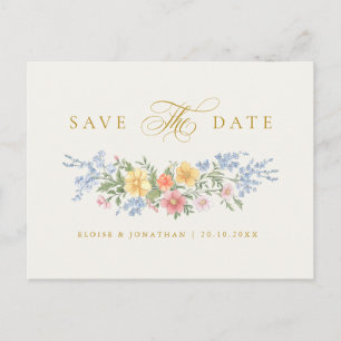 ソフトパステルオーナメントスプリングゴールドの結婚式延期通知 ポストカード
