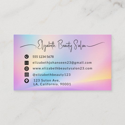 ソフトパステルカラフルカラーズグラデーションシックモノグラム 名刺 (裏面)