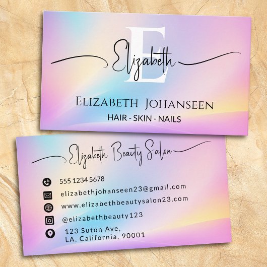 ソフトパステルカラフルカラーズグラデーションシックモノグラム 名刺