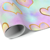 ソフトパステルカラーと金ゴールドハートラッピング紙 ラッピングペーパー (ロールコーナー)