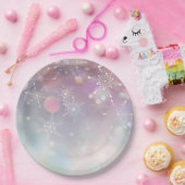 ソフトパステルカラーのスノーフレークパターン《写真》ぼけ味 ペーパープレート (パーティー)