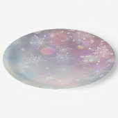 ソフトパステルカラーのスノーフレークパターン《写真》ぼけ味 ペーパープレート (アングル)