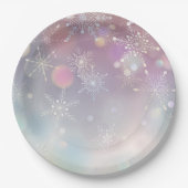 ソフトパステルカラーのスノーフレークパターン《写真》ぼけ味 ペーパープレート (正面)