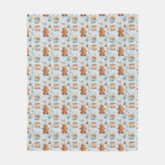 ソフトパステルカラーズクリスマスジンジャーブレッドマン フリースブランケット (正面)