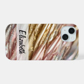 ソフトパステルグリッターピンク、ブルー、金ゴールド&シルバー iPhone 15ケース (裏面横)