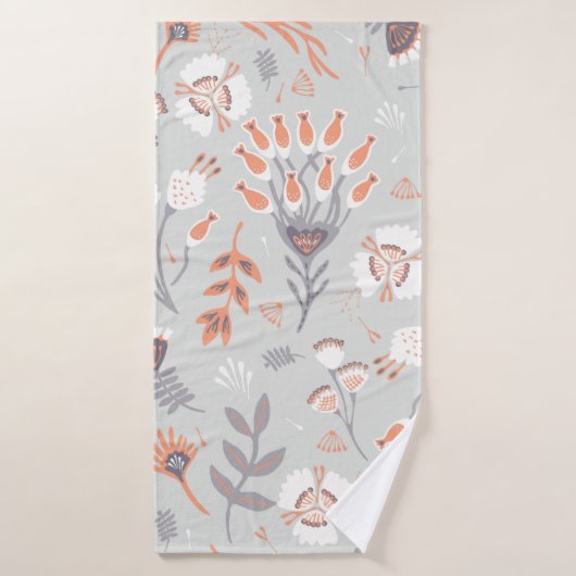 ソフトパステルグレーオレンジフローラ、シームレスパターン  バスタオル (バスタオル)