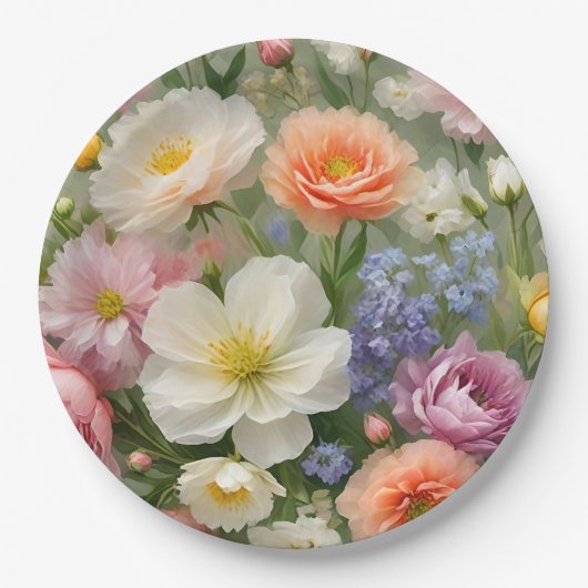 ソフトパステルズフローラプリント ペーパープレート (正面)